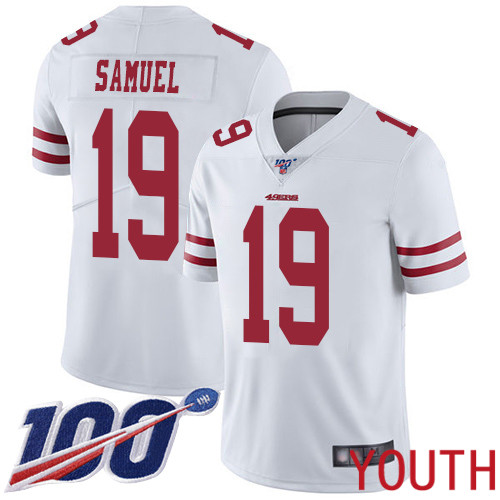 San Francisco 49ers Limited White Youth Deebo Samuel Road NFL Jersey #19 100th Season Vapor Untouchable->youth nfl jersey->Youth Jersey